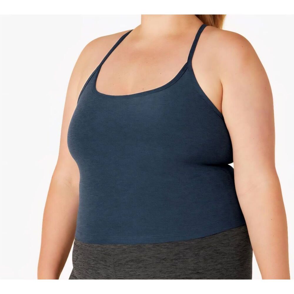 Beyond Yoga Tank Top Women's 1X Blue Spacedye Slim Racerback Cropped Bra - Picture 1 of 4